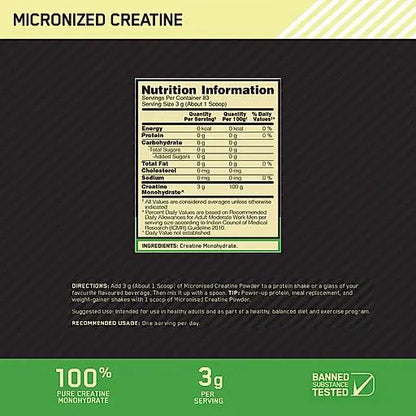 Optimum Nutrition (ON) Micronized Creatine Monohydrate Powder - Muscle Engine Supplement Store