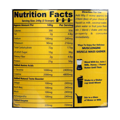 Muscle Engine (ME) Muscle Mass Gainer With Creatine & Natural Test Booster - Muscle Engine Supplement Store